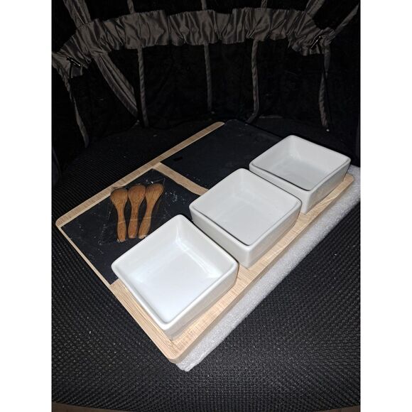 NIB-Moritz & Moritz Bamboo & ceramic platter- Broken slate but useable - Picture 4 of 9